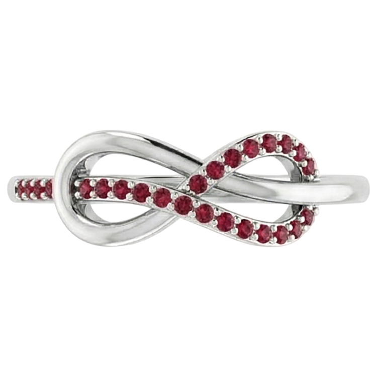 Bague Infini Rubis Torsadé Or Blanc 14K 1.25 Carats