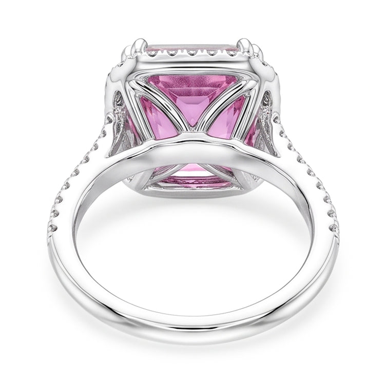 Bague Kunzite Coussin 34.50 Ct Avec Diamants Naturels Extraits des Mines ( et non cultivés en laboratoire ) Ronds Or Blanc 14K
