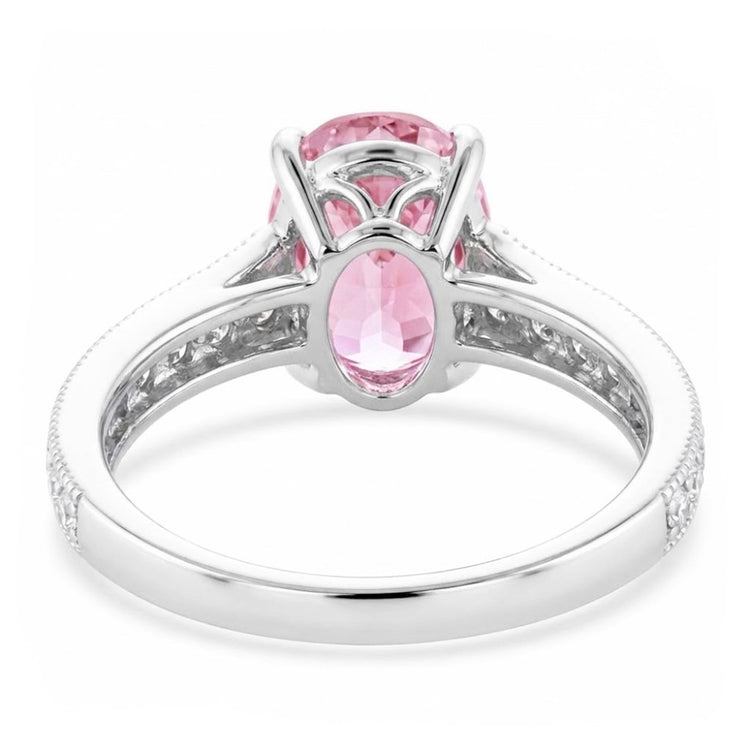 Bague Kunzite Rose Taille Ovale Et Diamants Naturels Extraits des Mines ( et non cultivés en laboratoire ) Or Blanc 14K 10.50 Ct