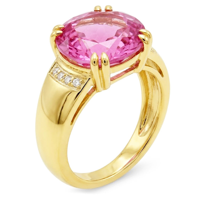 Bague Kunzite taille ovale 28.25 ct avec diamants ronds en or jaune 14K