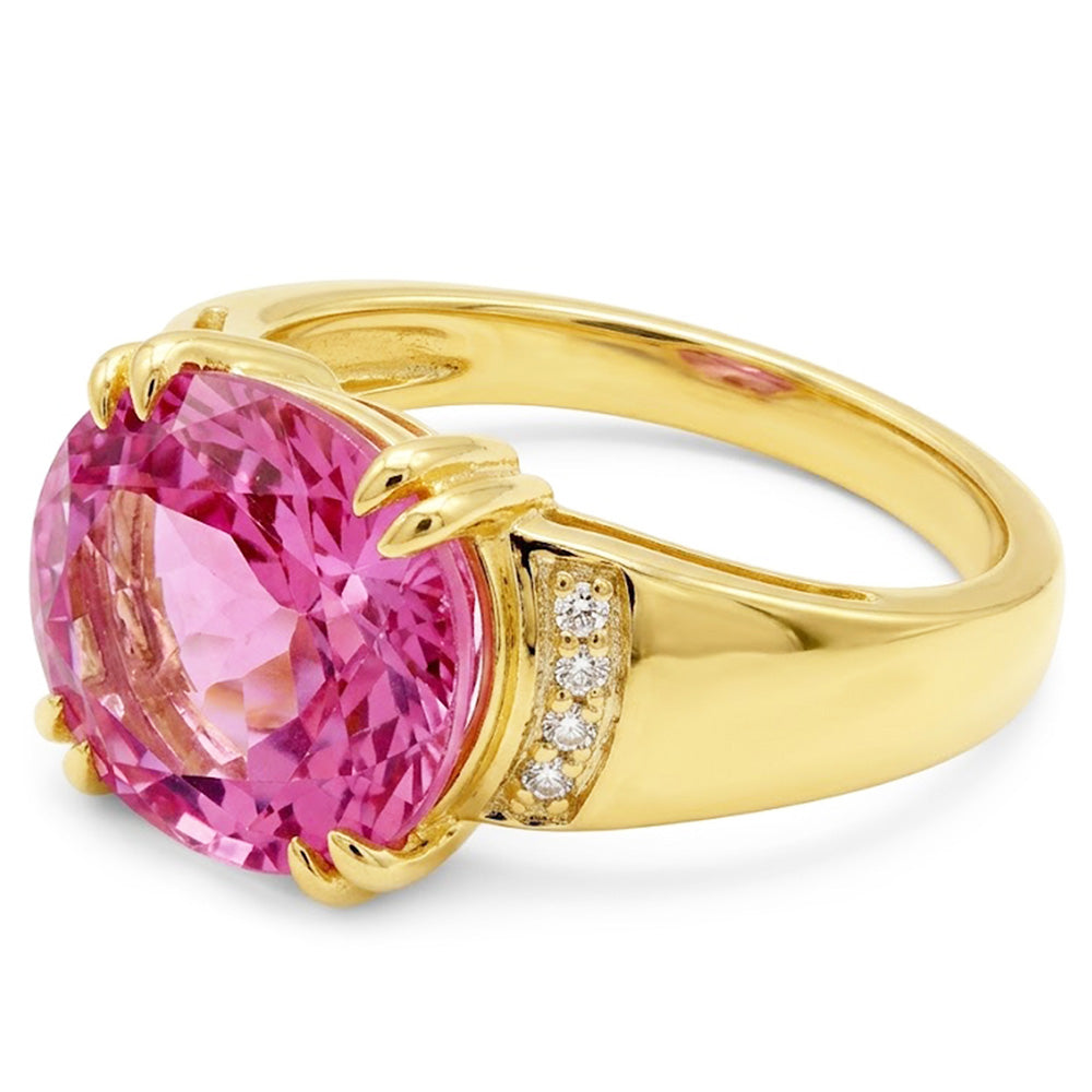 Bague Kunzite taille ovale 28.25 ct avec diamants ronds en or jaune 14K