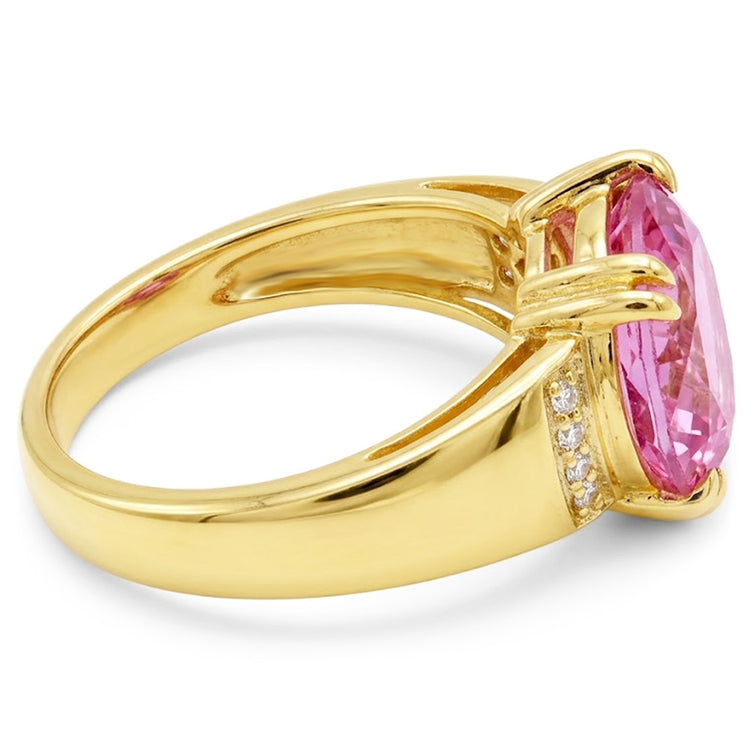 Bague Kunzite taille ovale 28.25 ct avec diamants ronds en or jaune 14K