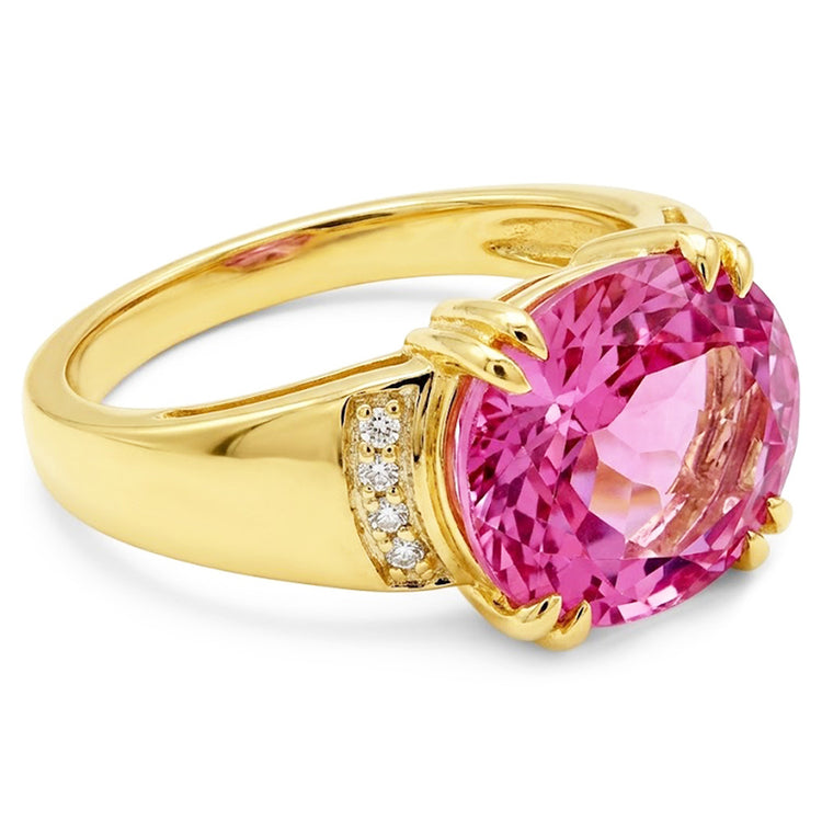 Bague Kunzite taille ovale 28.25 ct avec diamants ronds en or jaune 14K