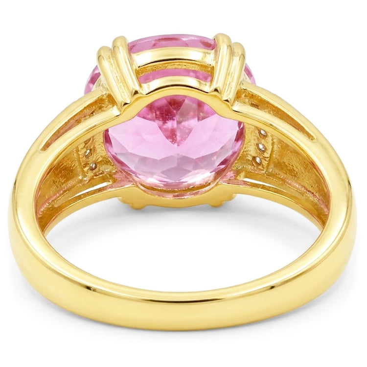 Bague Kunzite taille ovale 28.25 ct avec diamants ronds en or jaune 14K