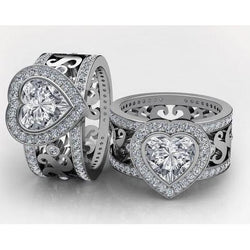 Bague Large De Luxe à 6,35 Carats De Réel Diamants Coeurs Étincelants 14K D'Or Blanc