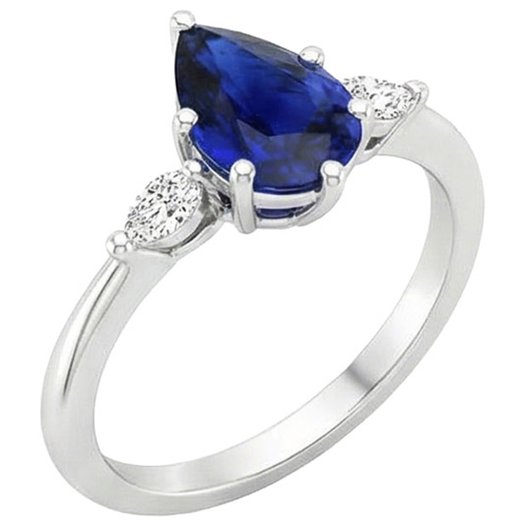 Bague Marquise Diamant Naturels Extraits des Mines ( et non cultivés en laboratoire ) Trois Pierres Poire Saphir Ceylan 3 Carats