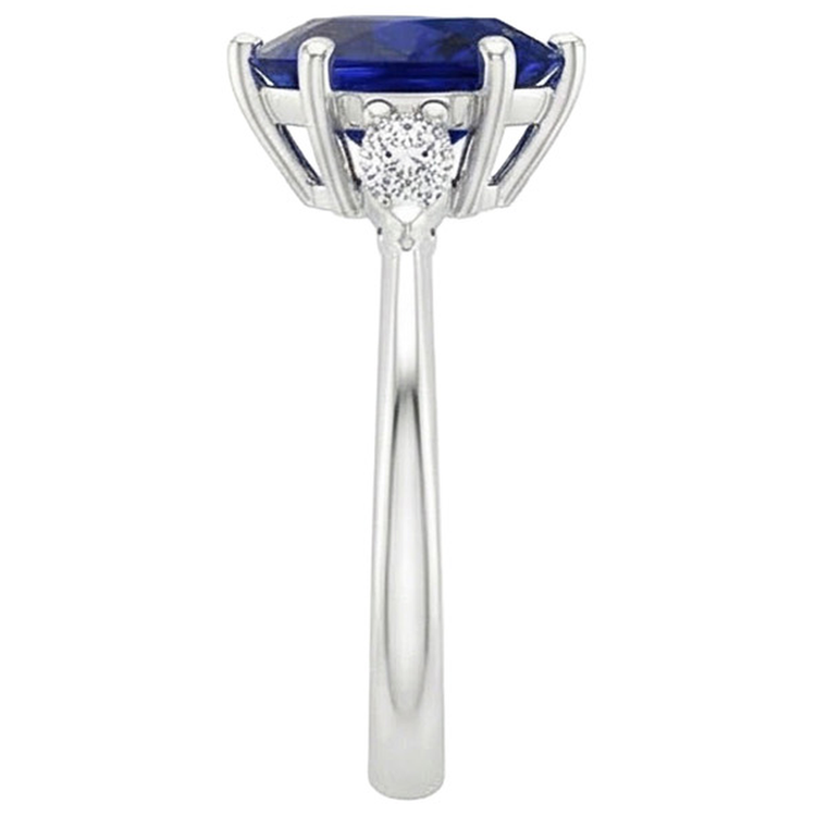 Bague Marquise Diamant Naturels Extraits des Mines ( et non cultivés en laboratoire ) Trois Pierres Poire Saphir Ceylan 3 Carats