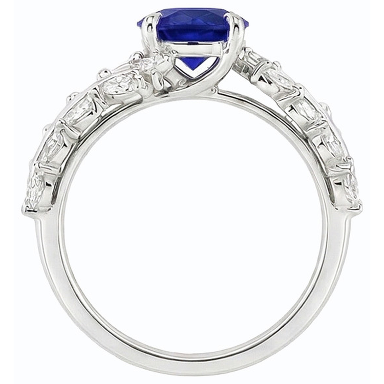 Bague Marquise Diamant & Saphir de Ceylan Rond Style Feuille 4.50 Carats