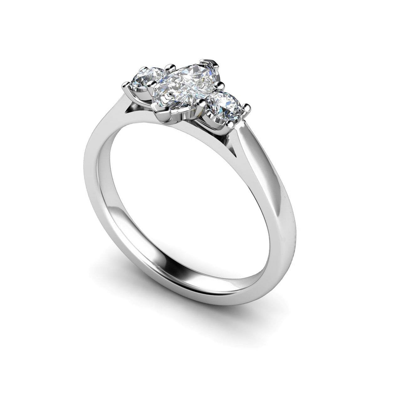 Bague Marquise Et Naturel Diamants Taille Ronde 1.55 Ct Trois Pierres