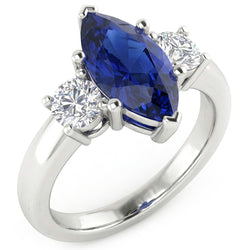 Bague Marquise Et Taille Ronde 2.50 Ct Saphir Et Diamants Naturels Extraits des Mines ( et non cultivés en laboratoire ) Or Blanc