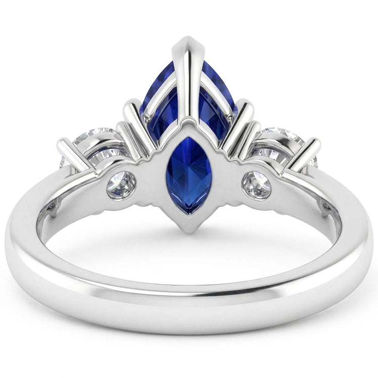 Bague Marquise Et Taille Ronde 2.50 Ct Saphir Et Diamants Naturels Extraits des Mines ( et non cultivés en laboratoire ) Or Blanc