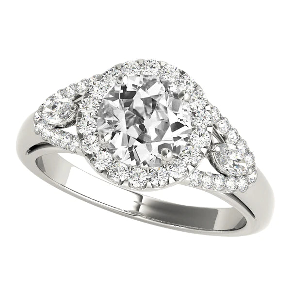 Bague Marquise Halo Ronde Vieux Mineur Réel Diamant 5.75 Carats Or Blanc 14K