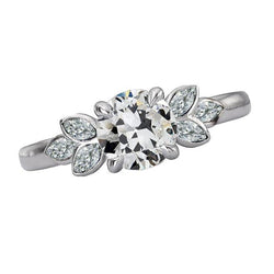 Bague Marquise & Naturel Diamant Rond Taille Ancienne Style Feuille Or 5.50 Carats