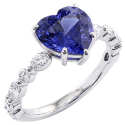 Bague Marquise & Diamant Rond Coeur Saphir Bleu Clair 3 Carats