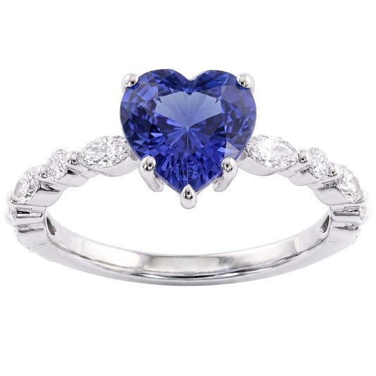 Bague Marquise & Diamant Rond Coeur Saphir Bleu Clair 3 Carats