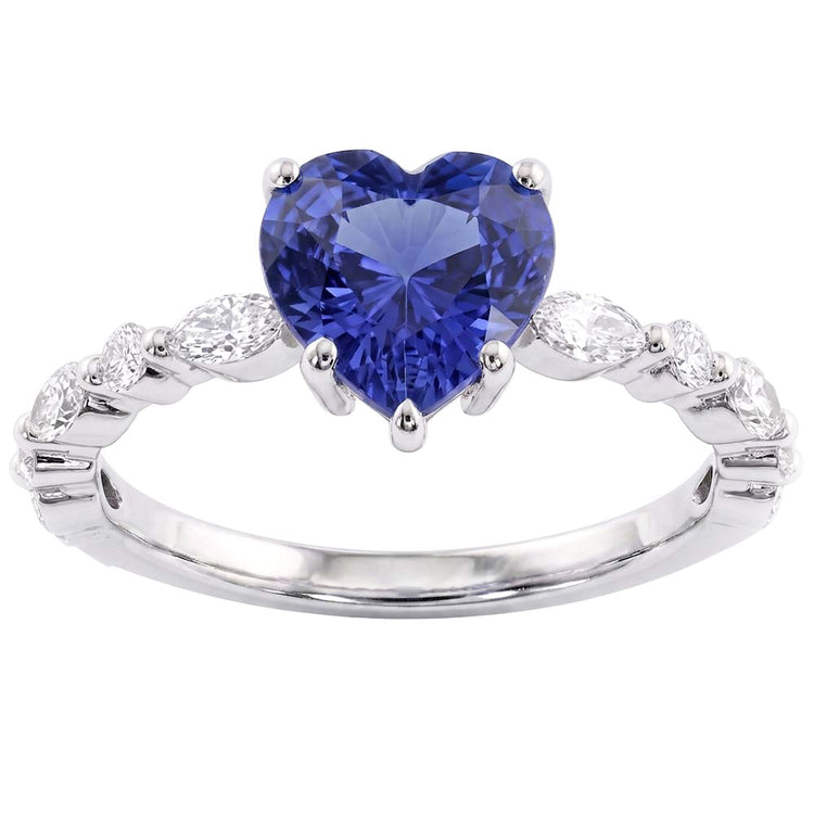Bague Marquise & Diamant Rond Coeur Saphir Bleu Clair 3 Carats