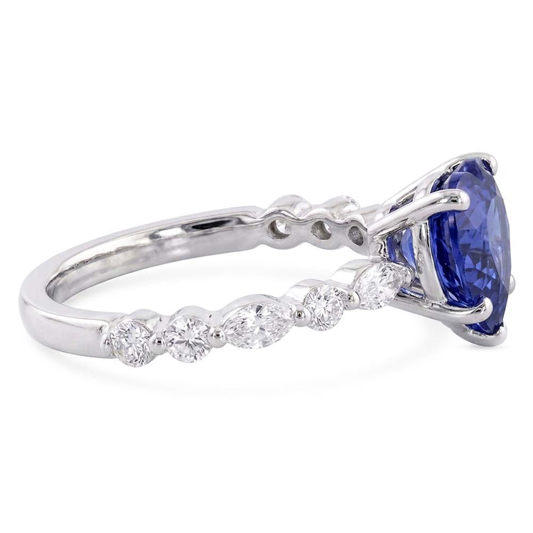 Bague Marquise & Diamant Rond Coeur Saphir Bleu Clair 3 Carats