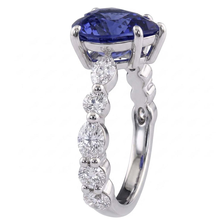 Bague Marquise & Diamant Rond Coeur Saphir Bleu Clair 3 Carats