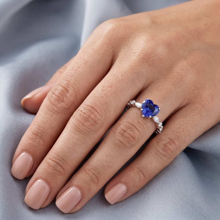 Bague Marquise & Diamant Rond Coeur Saphir Bleu Clair 3 Carats