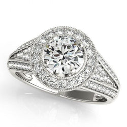 Bague Milligrain Halo 2.50 Carats Réel Diamant Rond Or Blanc Massif 14K