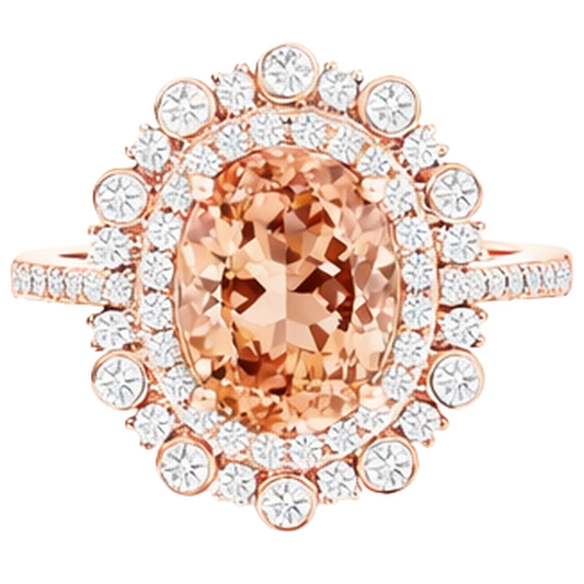 Bague Morganite 15.50 Ct Avec Diamants Naturels Extraits des Mines ( et non cultivés en laboratoire ) Or Rose 14K
