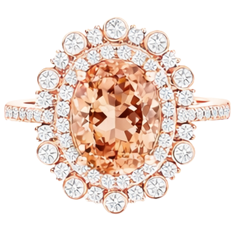 Bague Morganite 15.50 Ct Avec Diamants Naturels Extraits des Mines ( et non cultivés en laboratoire ) Or Rose 14K