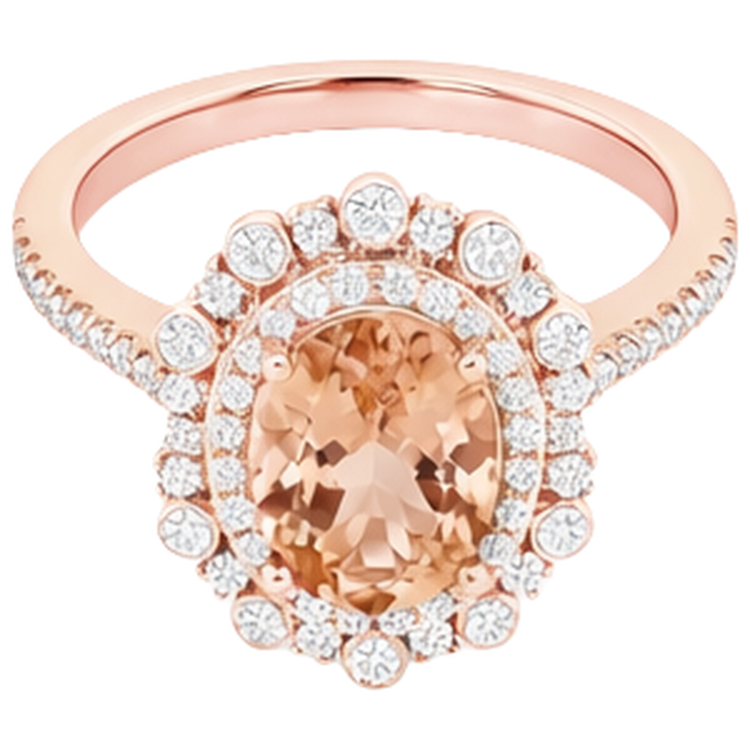 Bague Morganite 15.50 Ct Avec Diamants Naturels Extraits des Mines ( et non cultivés en laboratoire ) Or Rose 14K
