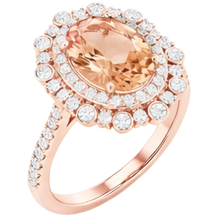 Bague Morganite 15.50 Ct Avec Diamants Naturels Extraits des Mines ( et non cultivés en laboratoire ) Or Rose 14K