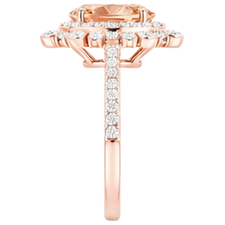 Bague Morganite 15.50 Ct Avec Diamants Naturels Extraits des Mines ( et non cultivés en laboratoire ) Or Rose 14K