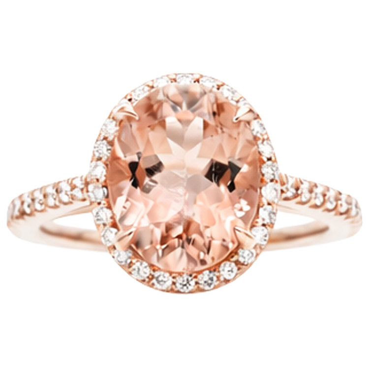 Bague Morganite Avec Diamants Naturels Extraits des Mines ( et non cultivés en laboratoire ) 27.50 Carats Or Rose 14K