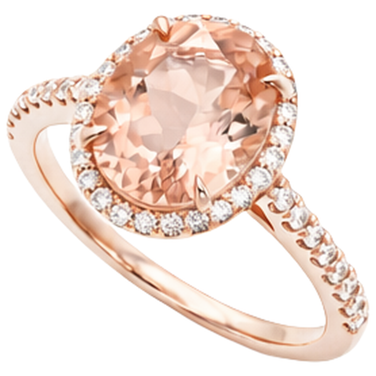Bague Morganite Avec Diamants Naturels Extraits des Mines ( et non cultivés en laboratoire ) 27.50 Carats Or Rose 14K
