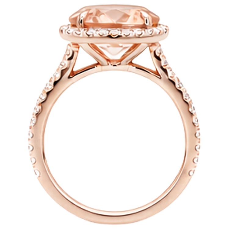 Bague Morganite Avec Diamants Naturels Extraits des Mines ( et non cultivés en laboratoire ) 27.50 Carats Or Rose 14K