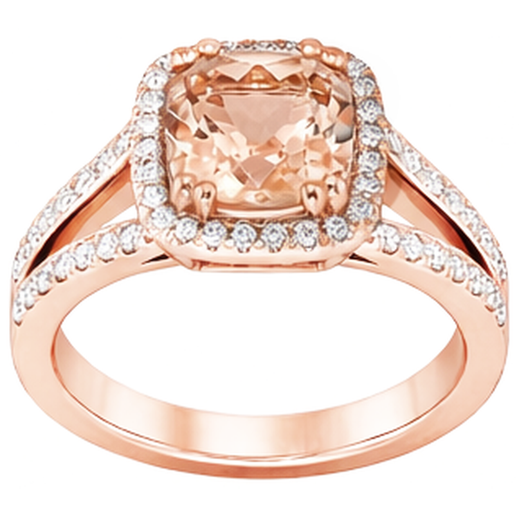 Bague Morganite Coussin 15 Ct Et Diamants Naturels Extraits des Mines ( et non cultivés en laboratoire ) Ronds Or Rose 14K