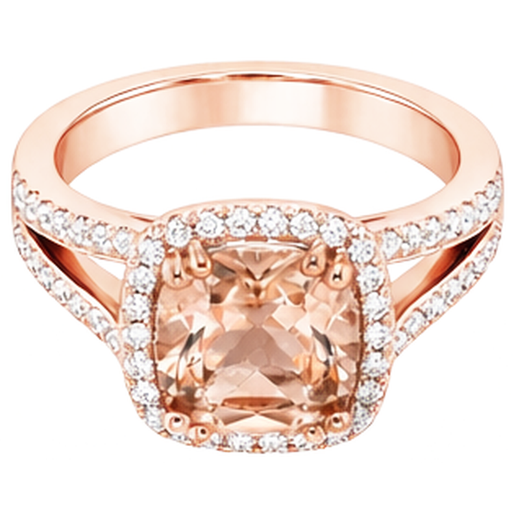 Bague Morganite Coussin 15 Ct Et Diamants Naturels Extraits des Mines ( et non cultivés en laboratoire ) Ronds Or Rose 14K
