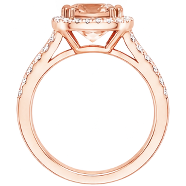 Bague Morganite Coussin 15 Ct Et Diamants Naturels Extraits des Mines ( et non cultivés en laboratoire ) Ronds Or Rose 14K