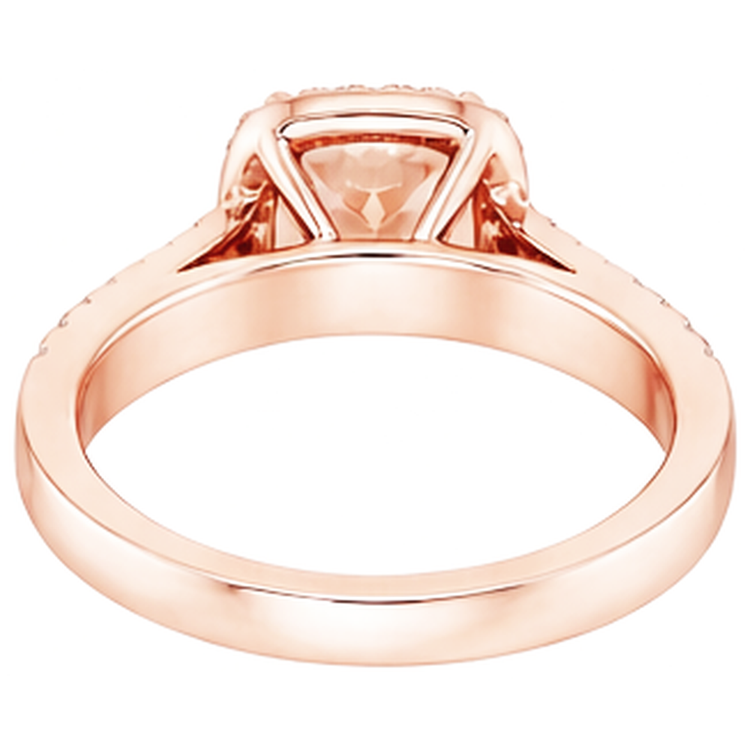 Bague Morganite Coussin 15 Ct Et Diamants Naturels Extraits des Mines ( et non cultivés en laboratoire ) Ronds Or Rose 14K