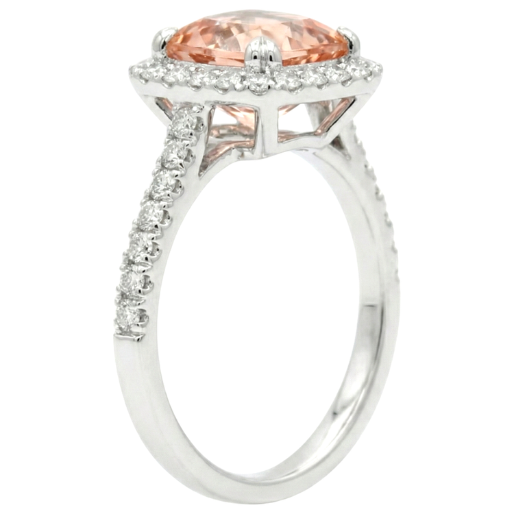 Bague Morganite Coussin Et Diamant 27 Ct Or Blanc 14K