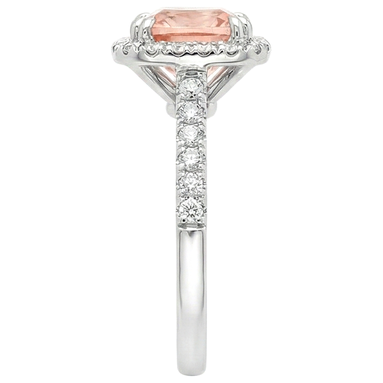 Bague Morganite Coussin Et Diamant 27 Ct Or Blanc 14K