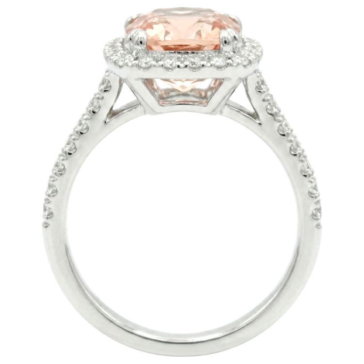 Bague Morganite Coussin Et Diamant 27 Ct Or Blanc 14K