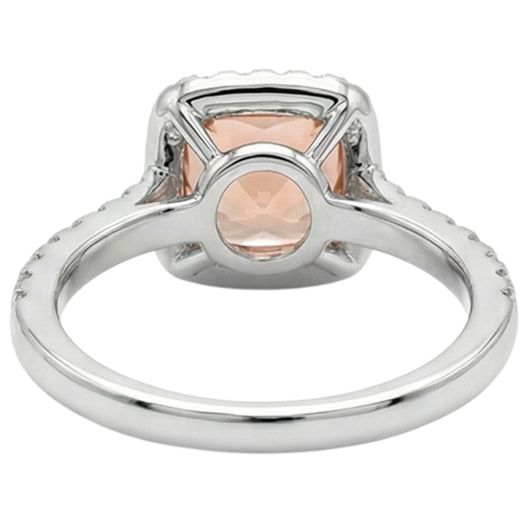 Bague Morganite Coussin Et Diamant 27 Ct Or Blanc 14K