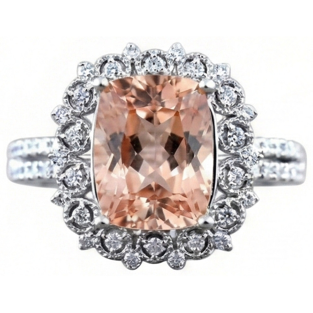 naturel cushion morganite 6.50carats bague angle de côté