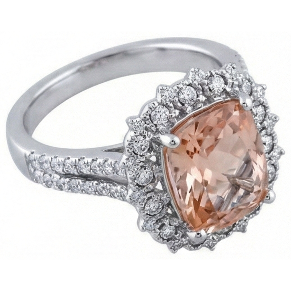 naturel cushion morganite 6.50carats bague détail rapproché