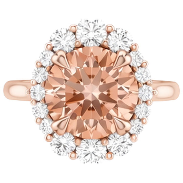 Bague Morganite Et Diamants Naturels Extraits des Mines ( et non cultivés en laboratoire ) 17.75 Ct Or 14K Rose