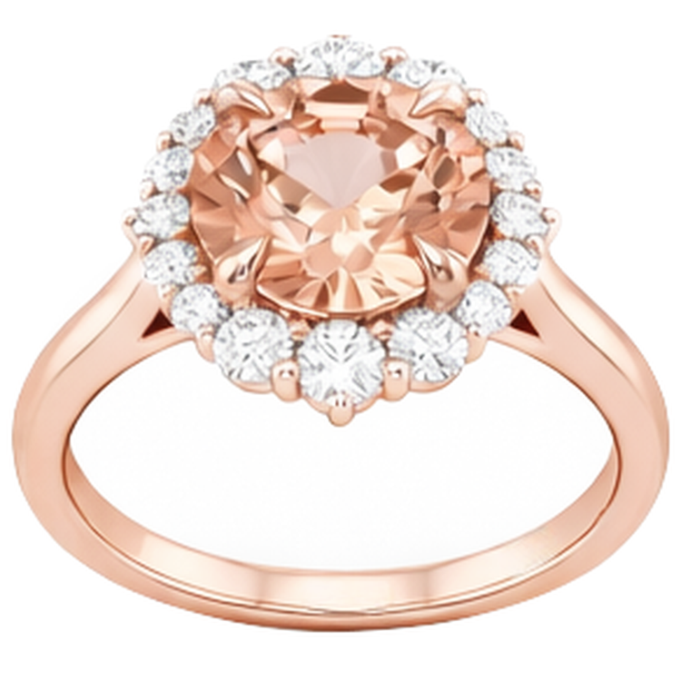 Bague Morganite Et Diamants Naturels Extraits des Mines ( et non cultivés en laboratoire ) 17.75 Ct Or 14K Rose
