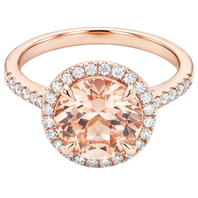 Bague Morganite Et Diamants Naturels Extraits des Mines ( et non cultivés en laboratoire ) Taille Ronde 11.50 Ct Or Rose 14K