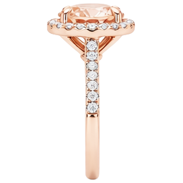 Bague Morganite Et Diamants Naturels Extraits des Mines ( et non cultivés en laboratoire ) Taille Ronde 11.50 Ct Or Rose 14K