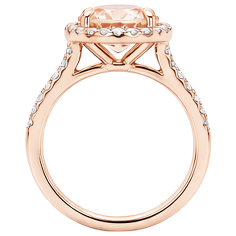 Bague Morganite Et Diamants Naturels Extraits des Mines ( et non cultivés en laboratoire ) Taille Ronde 11.50 Ct Or Rose 14K