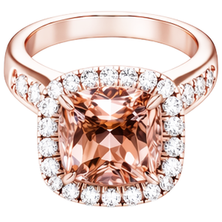 Bague Morganite Gros Coussin 12,50 Cts Avec Diamants Or Rose 14K