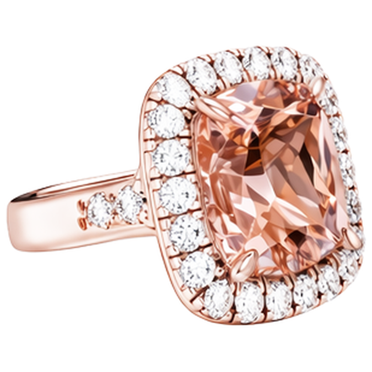 Bague Morganite Gros Coussin 12,50 Cts Avec Diamants Or Rose 14K