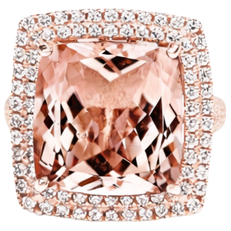 Bague Morganite Or Rose 14K Et Diamant 10.25 Ct Nouveau